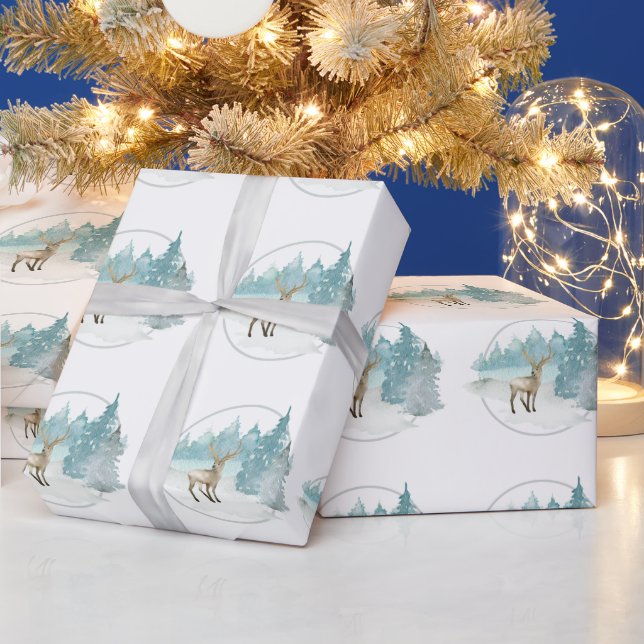 Woodland Winter Watercolor Deer Christmas Wrapping Paper (Holidays)