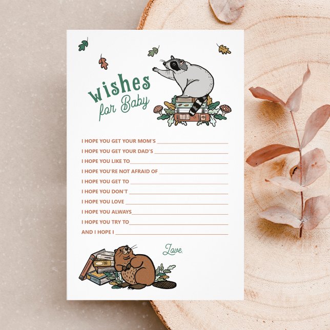 Woodland Wishes For Baby Baby Shower Game Flyer (Wishes for Baby - Fill in the Blank Baby Shower Game)