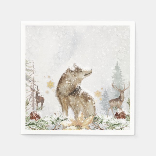 Woodland Wolf and Deer Forest Napkin (Front)