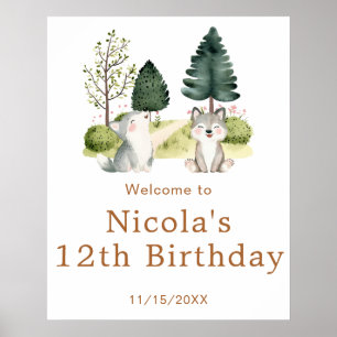 Woodland Wolf Birthday Party Welcome Poster