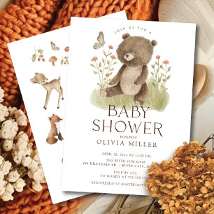 Woodland Wonder Bear Baby Shower Invitation