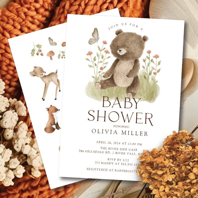 Woodland Wonder Bear Baby Shower Invitation (Creator Uploaded)