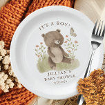 Woodland Wonder Bear Paper Plate<br><div class="desc">Introducing our charming woodland animals baby shower design, perfect for celebrating the arrival of your little one. Crafted with attention to detail, this design features an adorable illustrations of a woodland bear creating a whimsical and nature-inspired theme. The soft boho colours and delicate typography add a touch of elegance, making...</div>