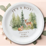 Woodland Wonder Deer  Paper Plate<br><div class="desc">This charming baby shower design showcases a delightful illustration of a deer surrounded by pine trees, creating a whimsical and nature-inspired theme for the special occasion. The soft colour palette and intricate details make this design perfect for a gender-neutral celebration, whether it's a baby boy or baby girl on the...</div>