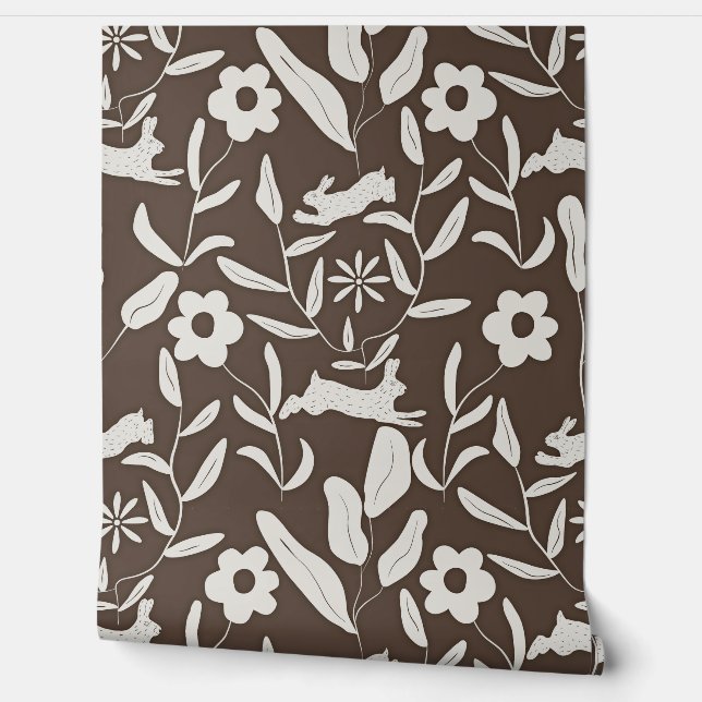 Woodland Wonderland On Textured Brown Wallpaper (Unrolling)