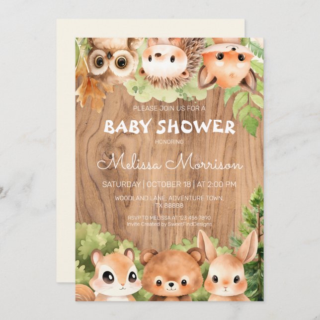 Woodland World All are invited Baby Boy Shower Invitation (Front/Back)