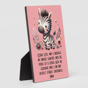 Woodland Zebra Kids Christian Prayer on Pink   Plaque