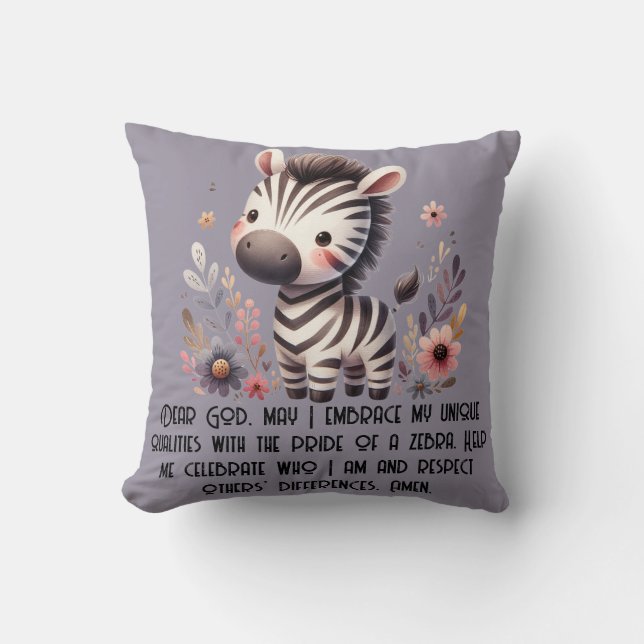 Woodland Zebra Kids Christian Prayer on Purple | Cushion (Front)