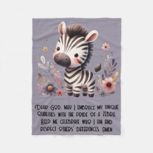 Woodland Zebra Kids Christian Prayer on Purple   Fleece Blanket