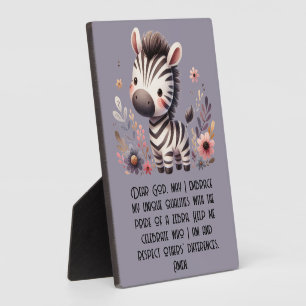 Woodland Zebra Kids Christian Prayer on Purple   Plaque
