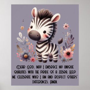 Woodland Zebra Kids Christian Prayer on Purple Poster