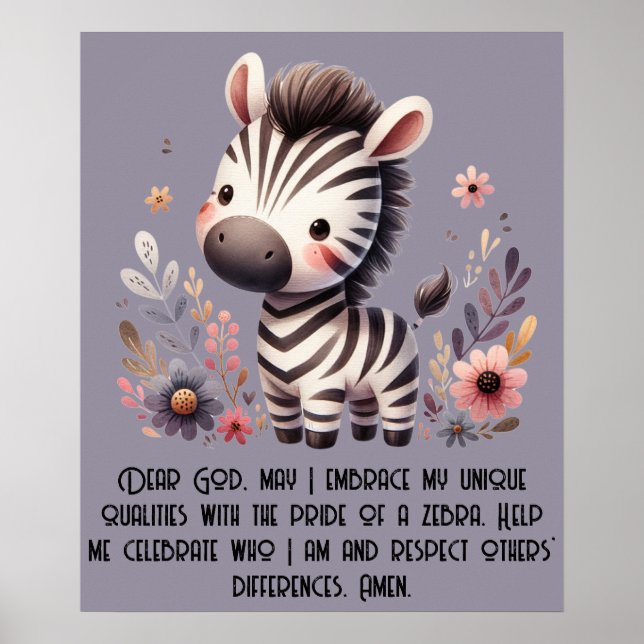 Woodland Zebra Kids Christian Prayer on Purple | Poster (Front)