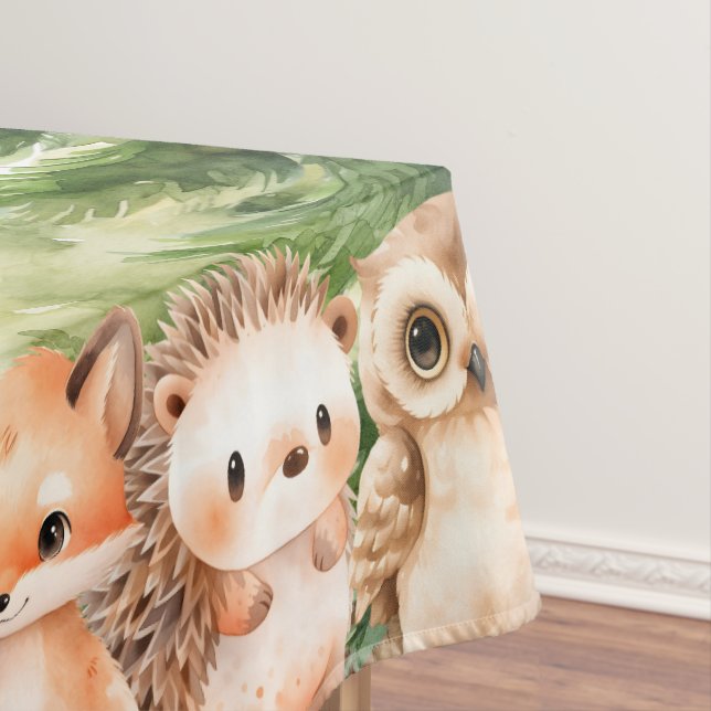 Woodland Zoo Adventure Baby Boy Shower Tablecloth (In Situ)