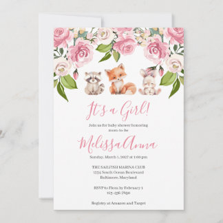 Woodlands Baby Girl Shower Invitation