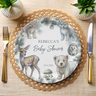 Woodlands cute baby animals baby shower customised paper plate