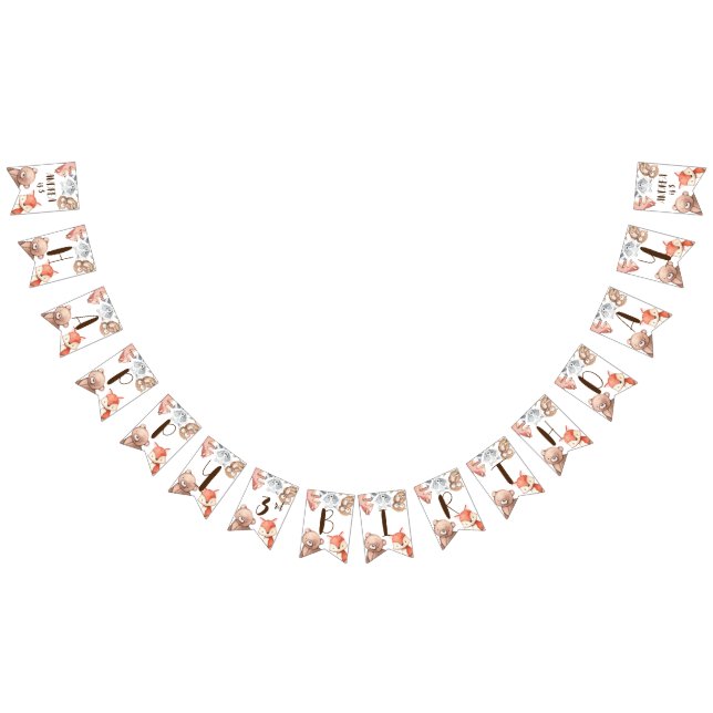 Woodlands forest animals birthday personalised bunting  (All)