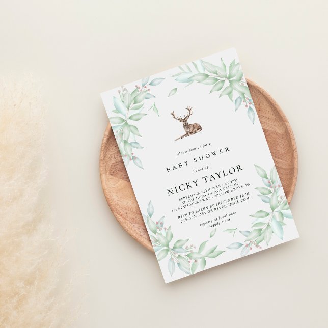 Woodlane Foliage Frame Deer Baby Shower Invitation (Creator Uploaded)