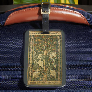Woodpecker by William Morris, Vintage Textile Art Luggage Tag