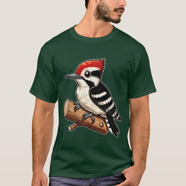 Woodpecker Cute Bird Illustration Nature Lover fun T-Shirt (Front)