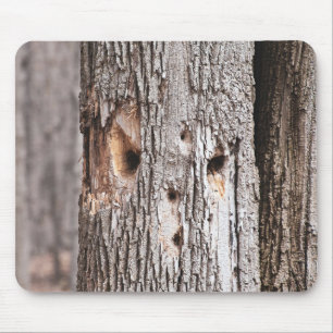 Woodpecker Hole Face Mouse Pad