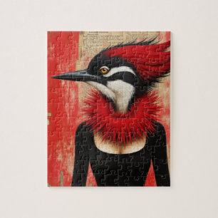 Woodpecker in a black dress fantasy jigsaw puzzle