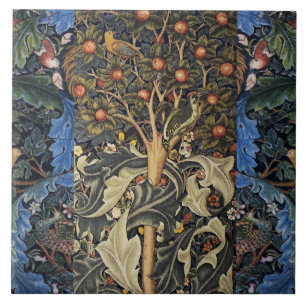 WOODPECKER IN FRUIT TREE ,BIRDS ,PEACOCKS ,BLUE TILE