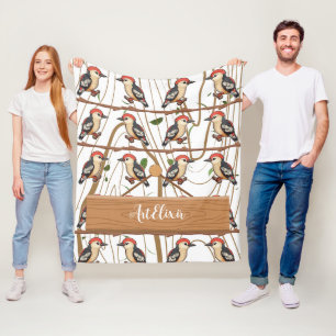 Woodpecker Lovers Print  Fleece Blanket