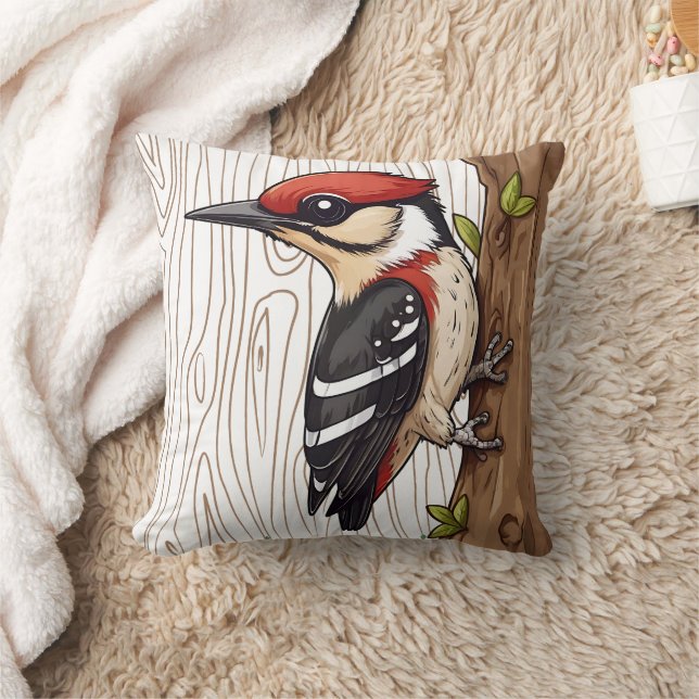 Woodpecker Pecking Print  Cushion (Blanket)