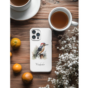 woodpecker sitting on a pole in watercolor Case-Mate iPhone case