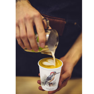woodpecker sitting on a pole in watercolor paper cups