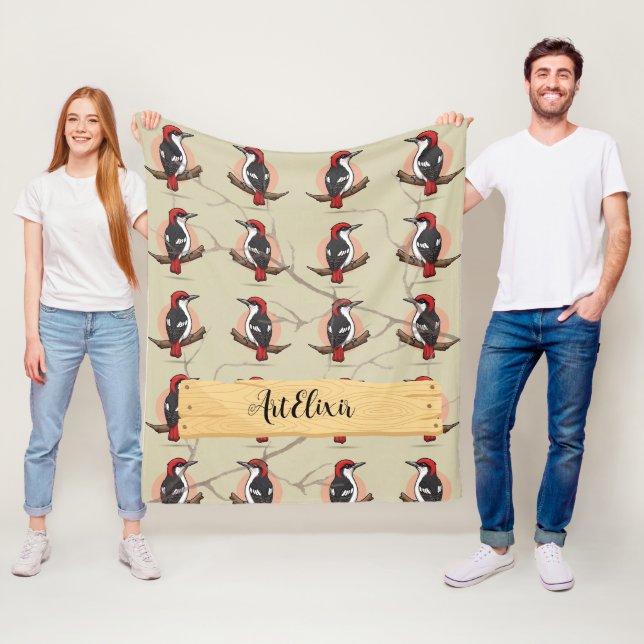 Woodpecker Wood Print Fleece Blanket (In Situ)