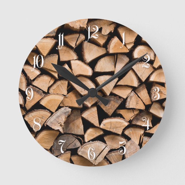 Woodpile background round clock (Front)