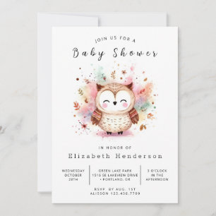 Woods Digital Owl Baby Shower Invitation