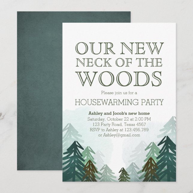 Woods Housewarming Party Invitation Winter Forest (Front/Back)