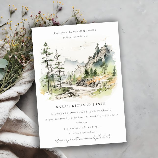 Woods Mountain Landscape Sketch Bridal Shower Invitation (Creator Uploaded)
