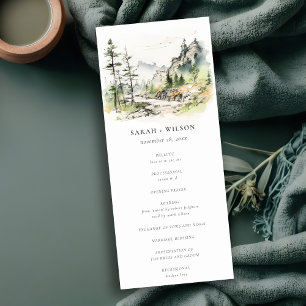 Woods Mountain Landscape Sketch Wedding Program Invitation