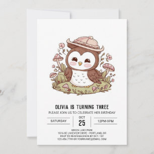 Woods Simple Digital Owl Birthday Invitation