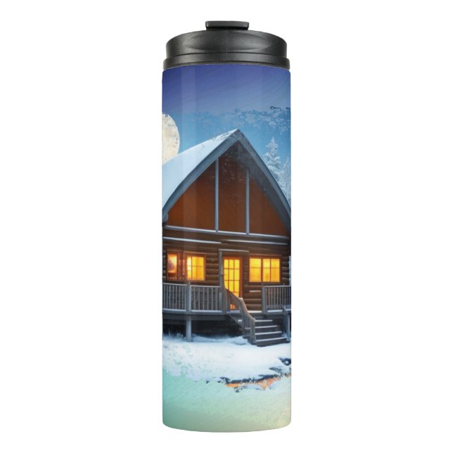 *~* Woods Tree Pine Stream Cabin Night Moon Thermal Tumbler (Front)