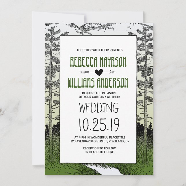 Woods Woodland Forest Trees Mountain Wedding Invitation (Front)
