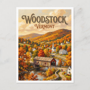 Woodstock Autumn Village Vermont Postcard
