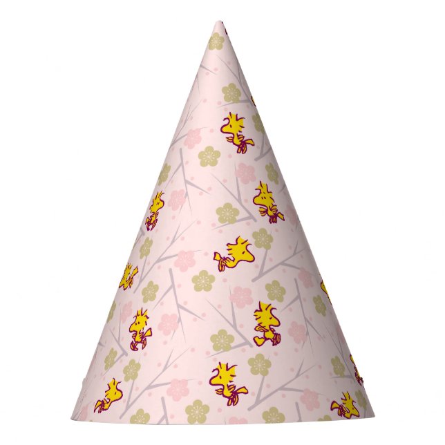 Woodstock Pink Cherry Blossom Pattern Party Hat (Front)