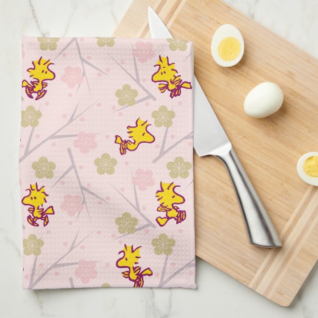 Woodstock Pink Cherry Blossom Pattern Tea Towel (Quarter Fold)