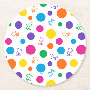 Woodstock Rainbow Polka Dot Pattern Round Paper Coaster