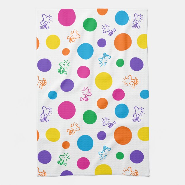 Woodstock Rainbow Polka Dot Pattern Tea Towel (Vertical)