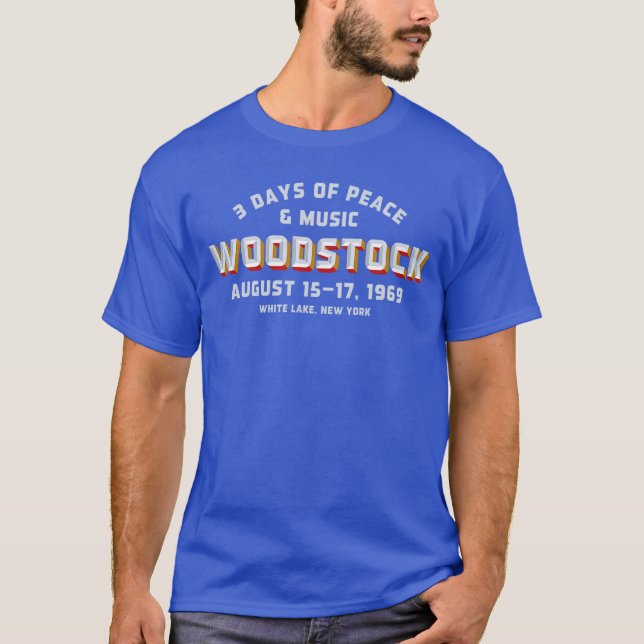 Woodstock Rock Music Festival Concert Varsity 1969 T-Shirt (Front)