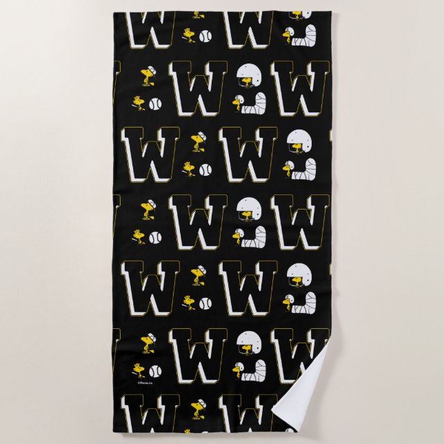 Woodstock Varsity Sports Letter Pattern Beach Towel (Front)