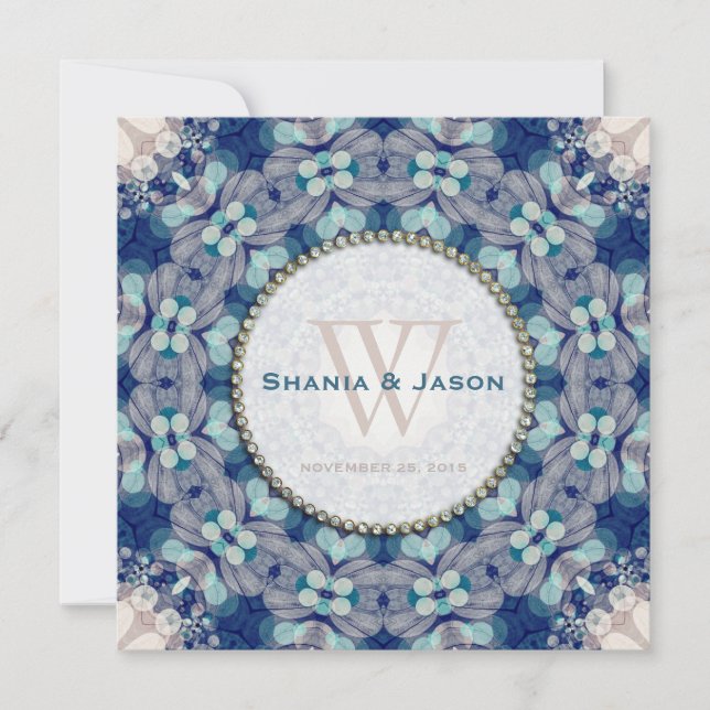Woodsy Boho Folk Navy BlueMonogram Invitation (Front)