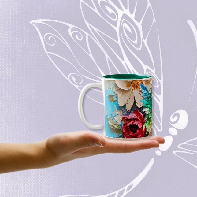 Woodsy Butterfly on Florals  Two-Tone Coffee Mug (Creator Uploaded)