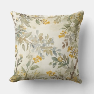 Woodsy Gold Green Beige Blue Watercolor Print Cushion