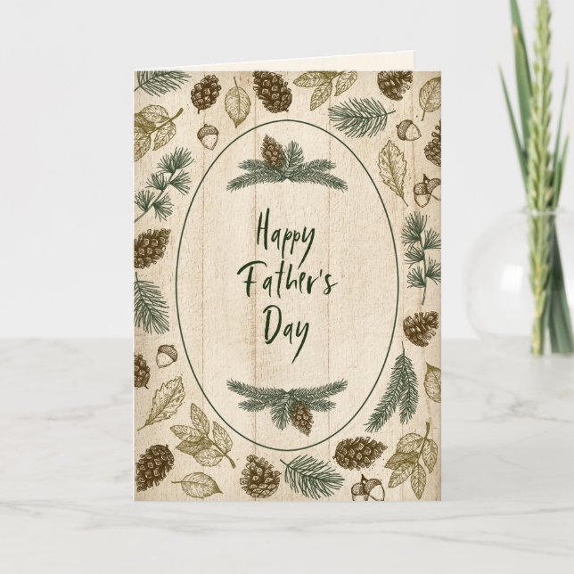 Woodsy nature evergreen leaves Happy Father's Day Card (Front)